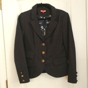 Joe Browns Tweed Jacket Blazer Floral Lined Sz 8 Navy